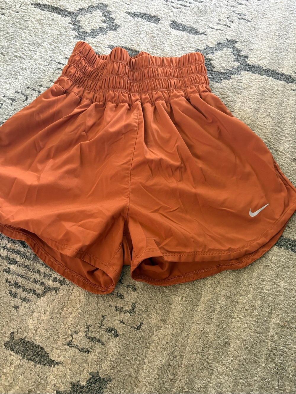 Nike Women's Rust Orange High Waisted Elastic-Waist Running Shorts